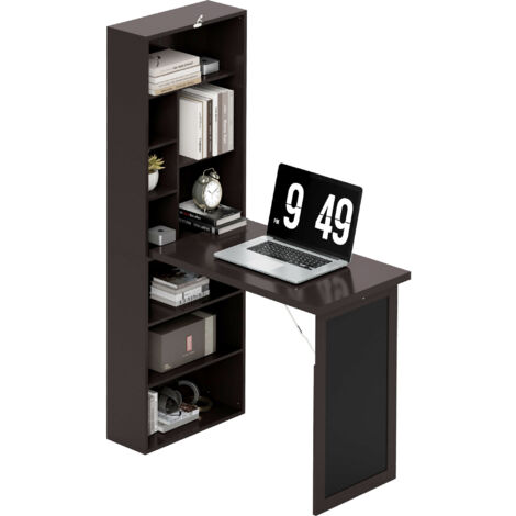 HOMCOM Scrivania Moderna Pieghevole con Libreria e Lavagna Marrone