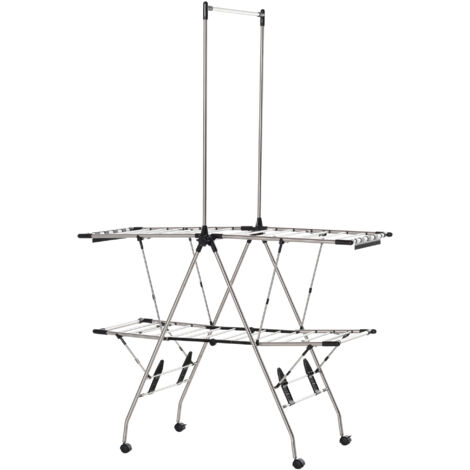 Homcom – Séchoir à linge pliable réglable avec barre de penderie – Acier inoxydable – Dimensions 138,5L x 63l x 208H cm – Charge max 35 Kg