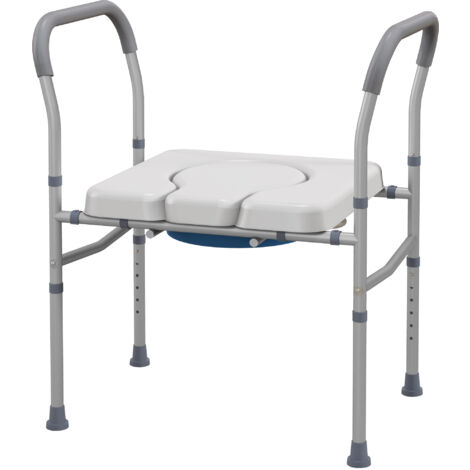 HOMCOM Sedia Comoda WC per Disabili e Anziani 4 in 1 Altezza Regolabile Grigio