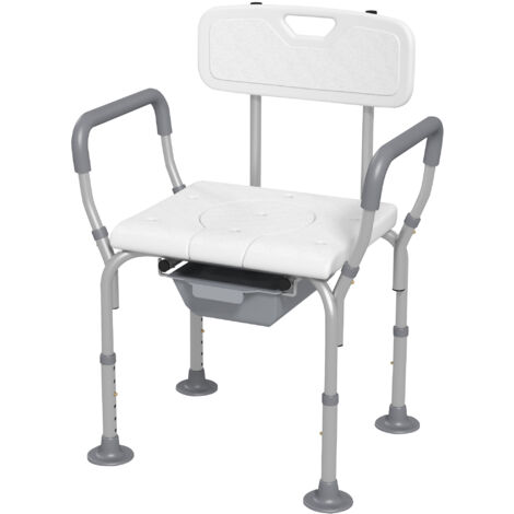 HOMCOM Sedia da Doccia e WC 3 in 1 Altezza Regolabile e Piedini Antiscivolo