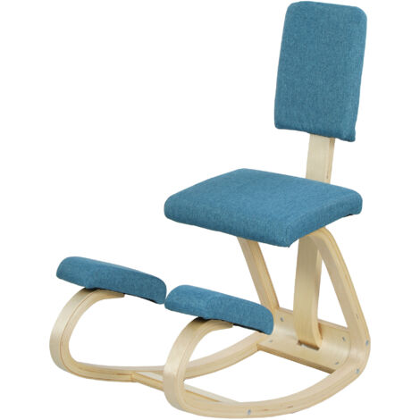HOMCOM Sedia Ergonomica Dondolante in Tessuto Effetto Lino e Legno Blu Scuro