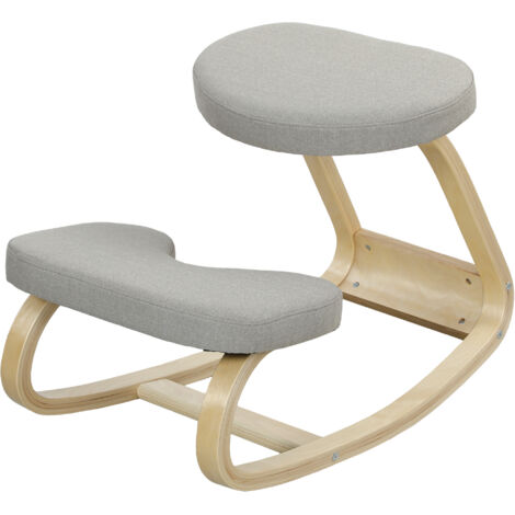 HOMCOM Sedia Ergonomica Dondolante in Tessuto Effetto Lino e Legno Grigio