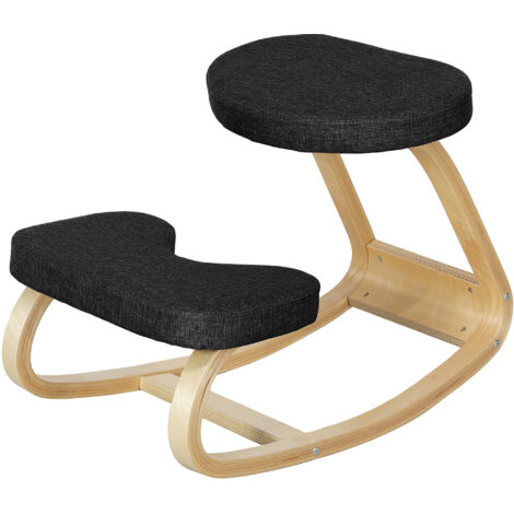 HOMCOM Sedia Ergonomica Dondolante in Tessuto Effetto Lino e Legno Nero