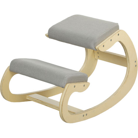 HOMCOM Sedia Ergonomica in Tessuto Effetto Lino e Legno Grigio Chiaro
