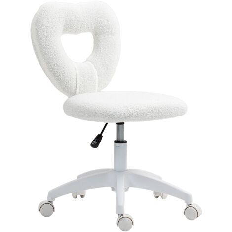 HOMCOM Sedia Imbottita e Girevole con Schienale a Cuore in Velluto Teddy Bianco