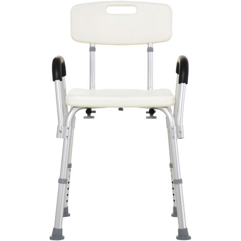 HomCom Sedia per Doccia con braccioli - Sedile da vasca con schienale, sedia regolabile in altezza