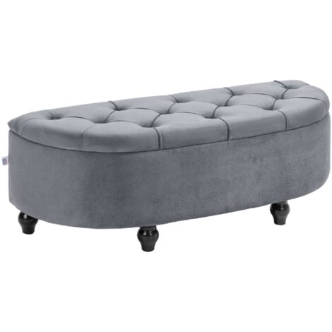 HOMCOM Semi-Circle Bed End Bench Ottoman with Storage Tufted Upholstered Accent Seat Footrest Stool with Rubberwood Legs for Bedroom & Entryway Dark Grey