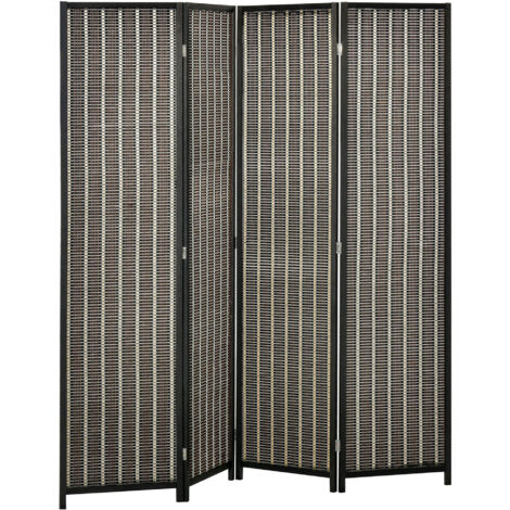 HOMCOM Separé Paravento in Legno e Bambù Pieghevole a 4 Pannelli Alto 180cm Casa