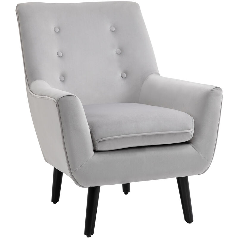 Homcom - Gepolsterter Sessel Eleganter Retro-Stuhl für Wohnzimmer Schlafzimmer, Polyester, Schaumstoff, Kautschukholz, Grau, 72,5x78,5x91,5 cm - grau