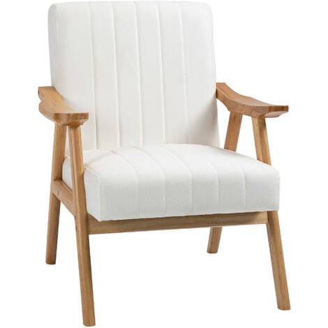 HOMCOM Sessel Wohnzimmer Loungesessel Armlehnstuhl Relaxsessel mit Gummiholzbeine, Polstersessel mit Samtoptik, Lesesessel für Schlafzimmer Arbeitszimmer Creme