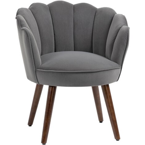 HOMCOM Sessel Wohnzimmer Loungesessel in Muschelform Relaxsessel mit Holzbeine, Polstersessel Lesesessel mit Samtoptik, Polsterstuhl für Schlafzimmer Dunkelgrau