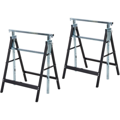 HomCom Set 2 Cavalletti da Lavoro in Acciaio, Nero, 68x58x80cm