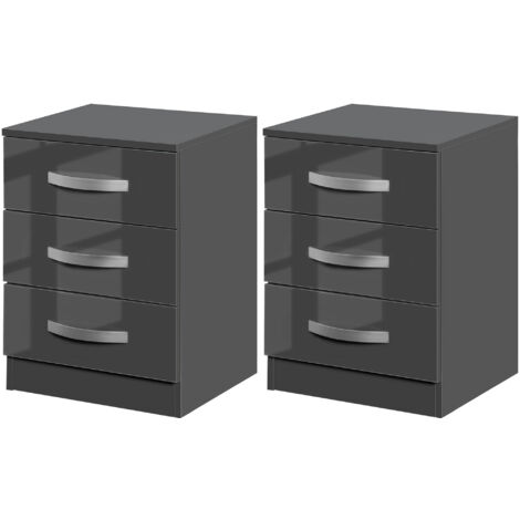 HOMCOM Set 2 Comodini Lucidi in Truciolato con 3 Cassetti Grigio