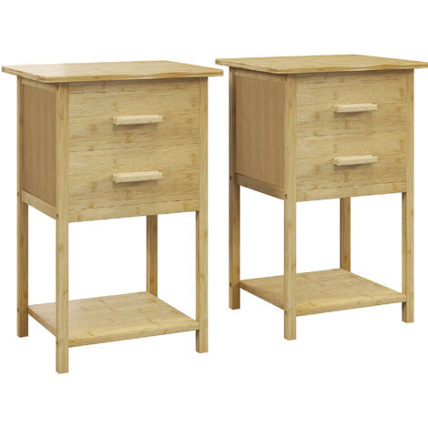 HOMCOM Set 2 Comodini Moderni con 2 Cassetti e Ripiano Inferiore in Bambù