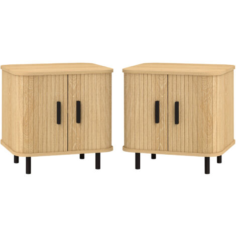 HOMCOM Set 2 Comodini per Camera da Letto con Ripiano a 2 Livelli Nero e Rovere