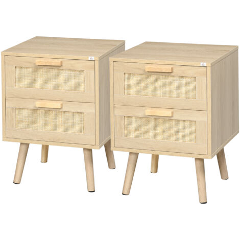 HOMCOM Set 2 Comodini Piccoli in Stile Boho con 2 Cassetti 40x40x56cm