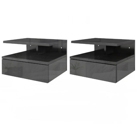 HOMCOM Set 2 Comodini Sospesi in Legno con Cassetto e Mensola Nero Lucido