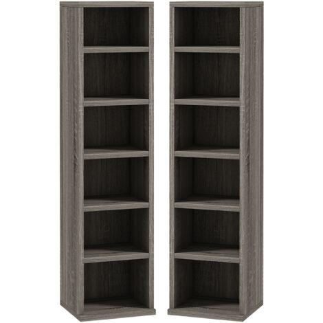 HOMCOM Set 2 Librerie Porta CD con Mensole Regolabili 21x22.5x88.5cm Grigio