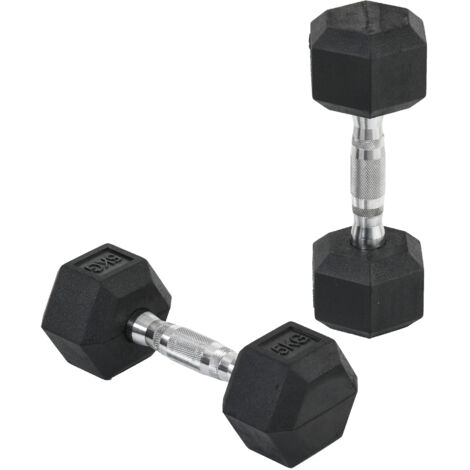HOMCOM Set 2 Manubri da Palestra da 5 kg Esagonali in Gomma Antiscivolo