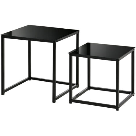 HOMCOM Set 2 Pezzi Tavolini da Salotto Moderni in Acciaio e Vetro Temperato Nero