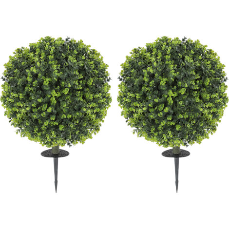 HOMCOM Set 2 Piante Artificiale Bosso 40cm con Picchetto per Interno ed Esterno