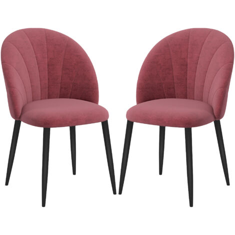 HOMCOM Set 2 Sedie da Pranzo Imbottite in Velluto con Gambe in Acciaio, Rosso