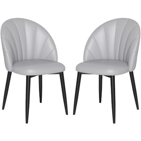 HOMCOM Set 2 Sedie da Pranzo Schienale a Conchiglia in Pelle PU Grigio Chiaro