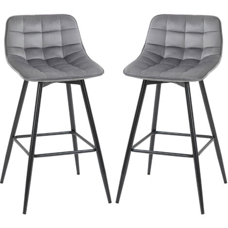 HOMCOM Set 2 Sedie Imbottite Sgabelli da Bar Stile Nordico Velluto Grigio