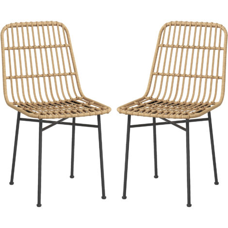 HOMCOM Set 2 Sedie per Soggiorno in Stile Boho in Rattan PE e Acciaio Giallo