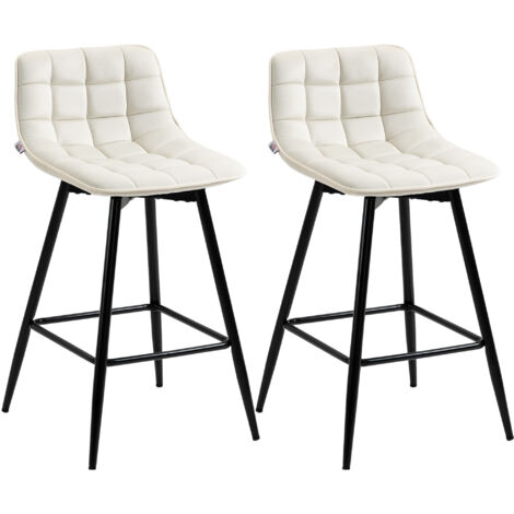 HOMCOM Set 2 Sgabelli Alti in Stile Nordico con Schienale e Poggiapiedi, Sgabelli con Schienale in Tessuto Effetto Velluto e Metallo, 45x47x84 cm, Crema