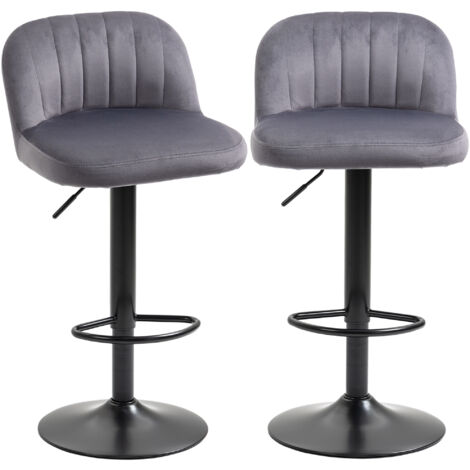 HOMCOM Set 2 Sgabelli Alti in Velluto con Schienale Altezza Regolabile Grigio