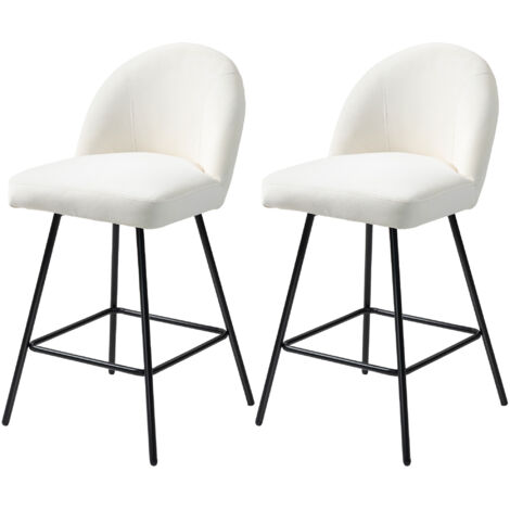 HOMCOM Set 2 Sgabelli Bar con Schienale e Poggiapiedi in Velluto Bianco Crema