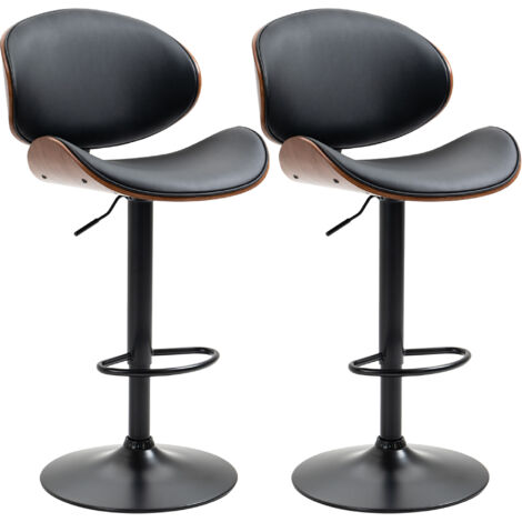 HOMCOM Set 2 Sgabelli Bar Regolabili con Schienale Legno e Finta Pelle Nero