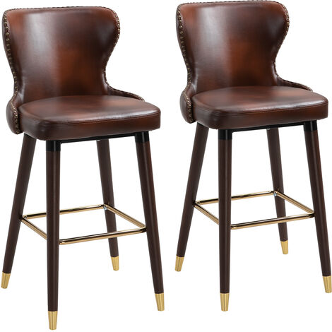 Homcom Set 2 Sgabelli da Bar Alti Imbottiti in Stile Industrial Marrone e Oro