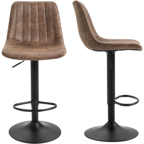 Homcom Set 2 Sgabelli da Bar in Stile Industriale con Altezza Regolabile in Similpelle Marrone