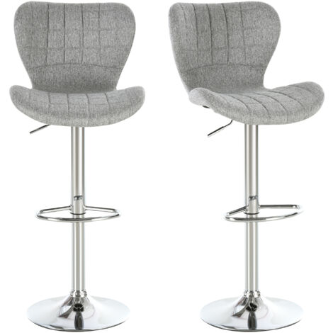 HOMCOM Set 2 Sgabelli da Cucina Altezza Regolabile e Schienale in Tessuto Grigio