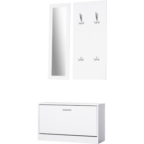 HOMCOM Set 3 Pezzi Scarpiera Appendiabiti Specchio da Ingresso Camera da Letto