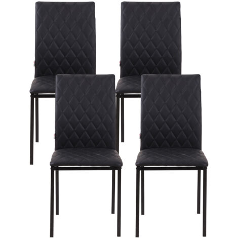 HOMCOM Set 4 Sedie da Cucina Moderne in Finta Pelle con Cuciture a Rombi Nero