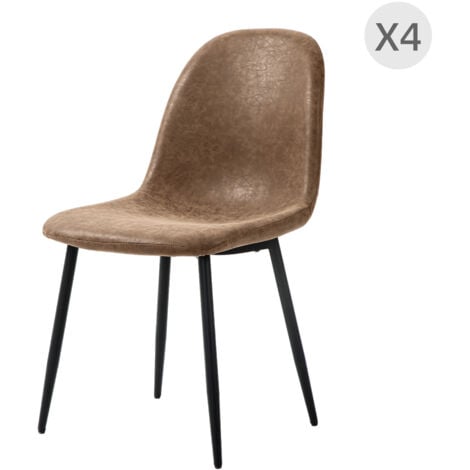 HOMCOM Set 4 Sedie da Cucina Stile Retrò in Finta Pelle PU e Acciaio Marrone