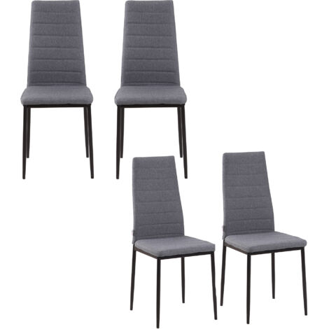 HOMCOM Set 4 Sedie Imbottite per Cucina o Soggiorno in Metallo e Tessuto Grigio
