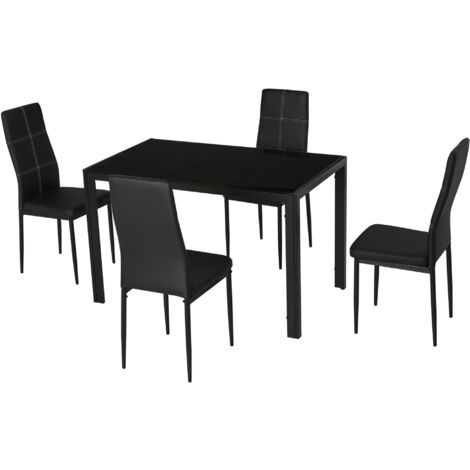 HOMCOM Set 5 Pezzi con 1 Tavolo e 4 Sedie per Cucina o Sala da Pranzo Nero
