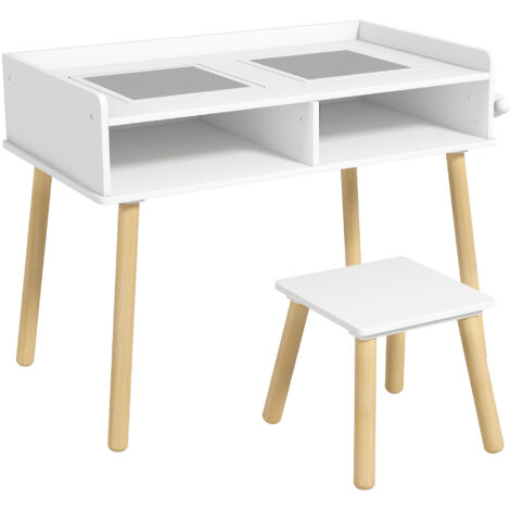 HOMCOM Set Banchetto per Bambini con Sgabello e Rotolo di Carta in Legno Bianco