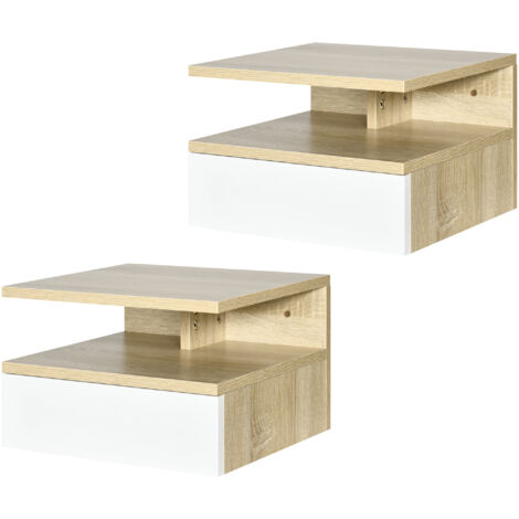 HOMCOM Set da 2 Comodini Sospesi da Camera da Letto, Comodini da Camera da Letto Moderni, con Cassetto e Mensola Superiore in Legno, 35x32x22.5cm, Nero Lucido