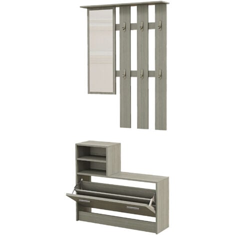 HOMCOM Set da Ingresso con Appendiabiti, Specchio, Panca e Scarpiera Grigio