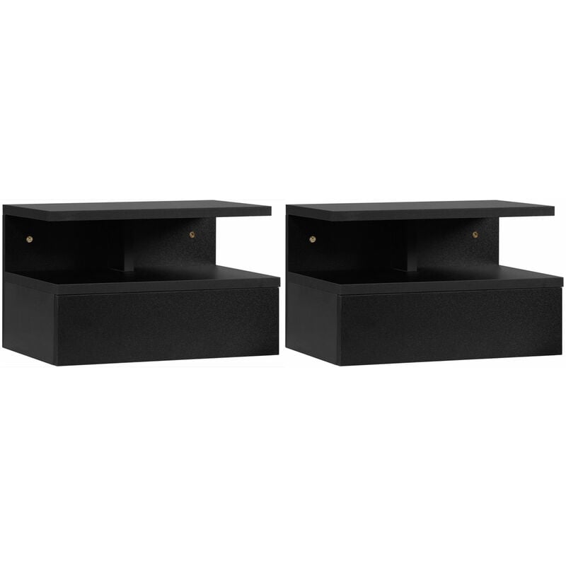 

Set de 2 Mesitas de Noche Flotantes con 1 Cajón y Estante Abierto Diseño Montado en Pared Moderno de Madera 35x32x22,5 cm - Negro