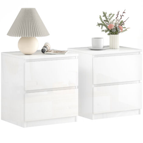 HOMCOM set de 2 mesitas de noche modernas con 2 cajones mesas auxiliares para dormitorio salón 40x34x45 cm blanco brillo