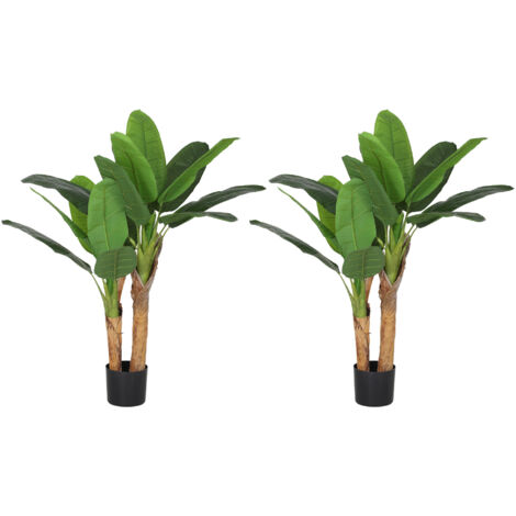 HOMCOM set de 2 plantas artificiales bananero 120 cm con maceta y 15 hojas plantas decorativas para interior verde