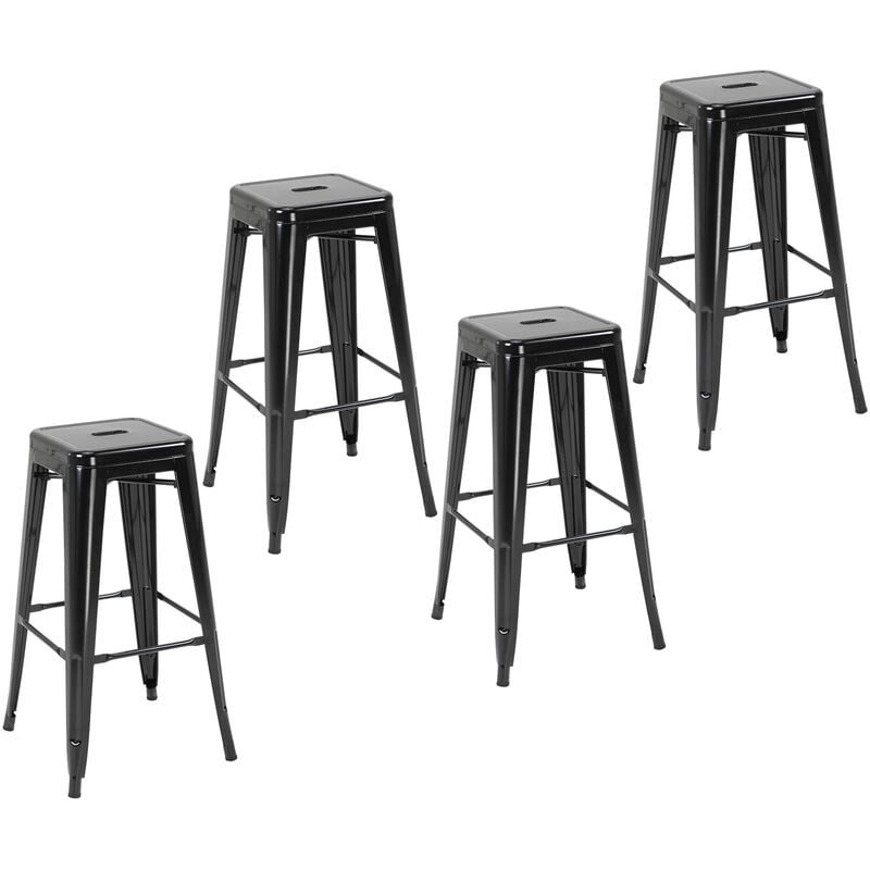 

Set de 4 Taburetes para Interior y Exterior Metálico de Estilo Industrial 43x43x76 cm - Negro
