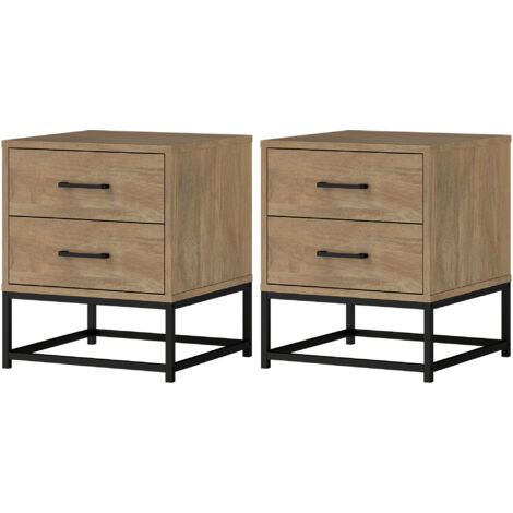 HOMCOM Set di 2 Comodini Stile Industriale con 2 Cassetti Colore Legno