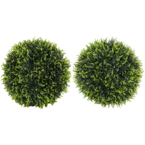 HOMCOM Set di 2 Piante Finte a Sfera con Foglie di Cedro Ø45cm Verde